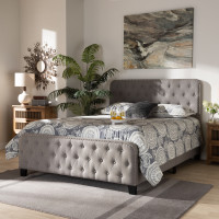 Baxton Studio Annalisa-Grey-Queen Annalisa Modern Transitional Grey Fabric Upholstered Button Tufted Queen Size Panel Bed